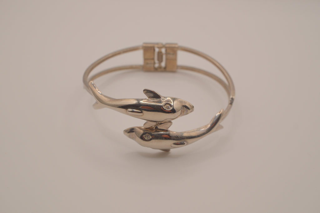 Vintage double dolphin bypass hinged bangle bracelet