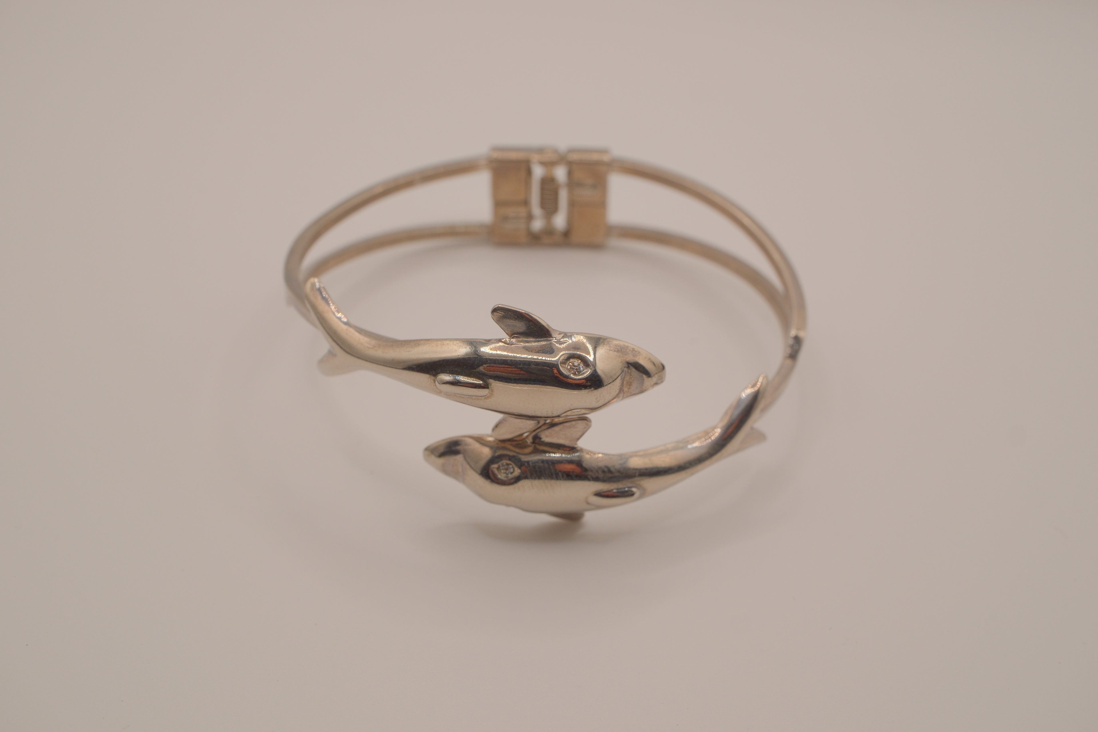 Vintage double dolphin bypass hinged bangle bracelet