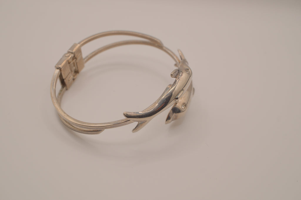 Vintage double dolphin bypass hinged bangle bracelet