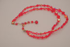 Vintage 1950s double-strand red Aurora Borealis (AB) crystal glass bead necklace