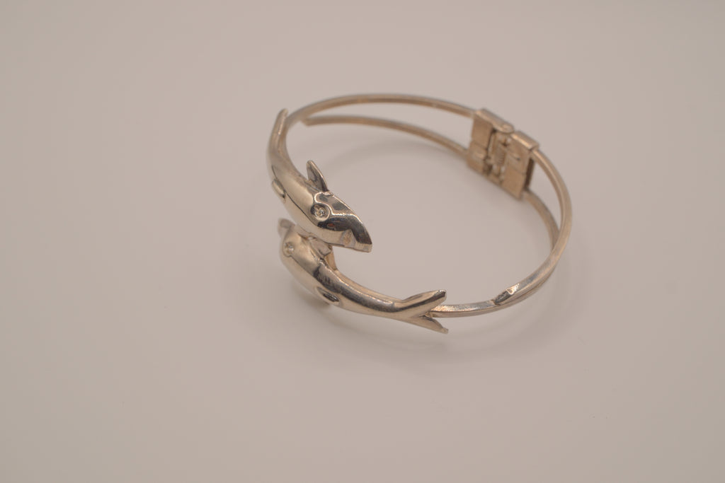 Vintage double dolphin bypass hinged bangle bracelet