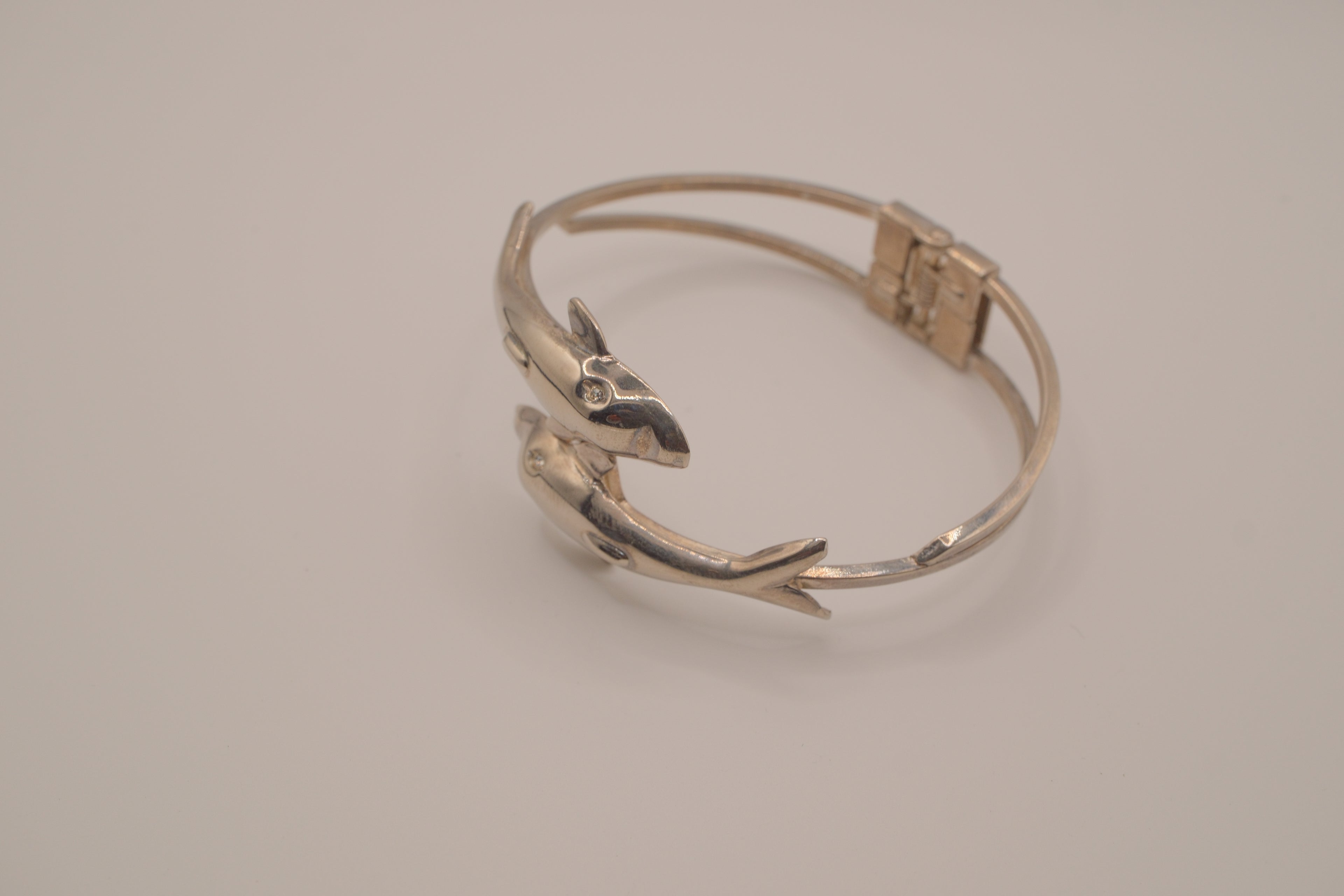 Vintage double dolphin bypass hinged bangle bracelet