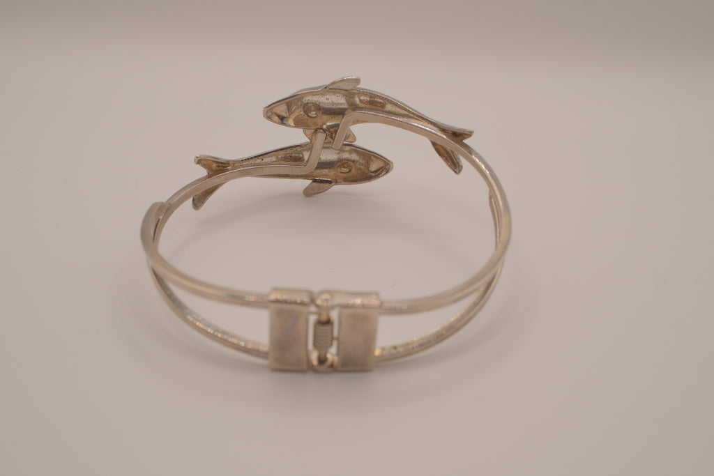Vintage double dolphin bypass hinged bangle bracelet
