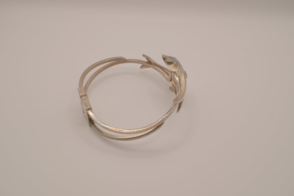 Vintage double dolphin bypass hinged bangle bracelet