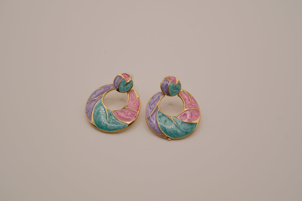 Vintage gold-tone enamel door-knocker earrings