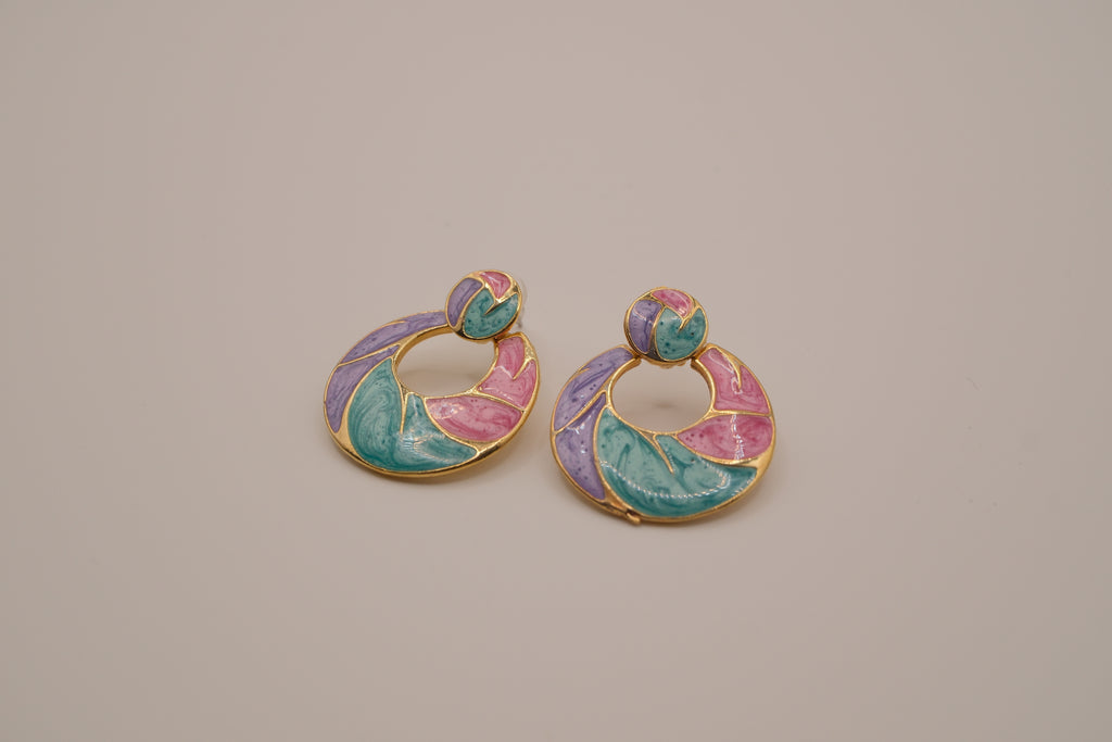 Vintage gold-tone enamel door-knocker earrings