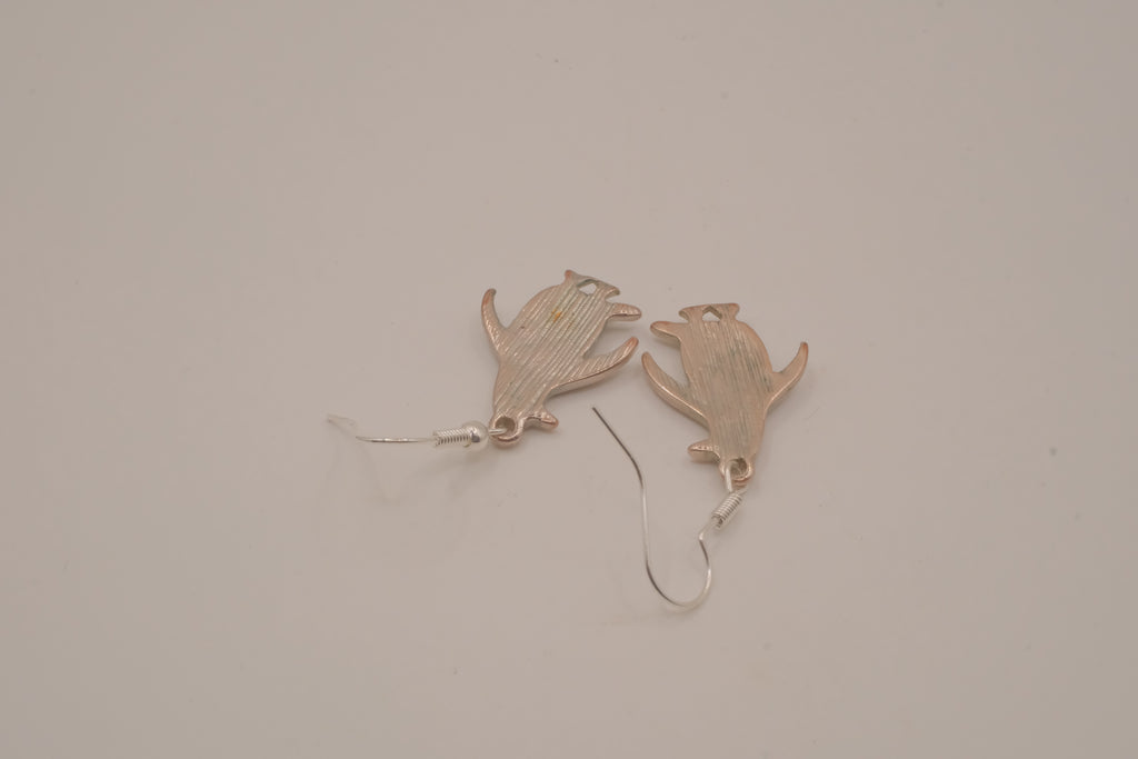 Silver tone Abalone penguin earrings