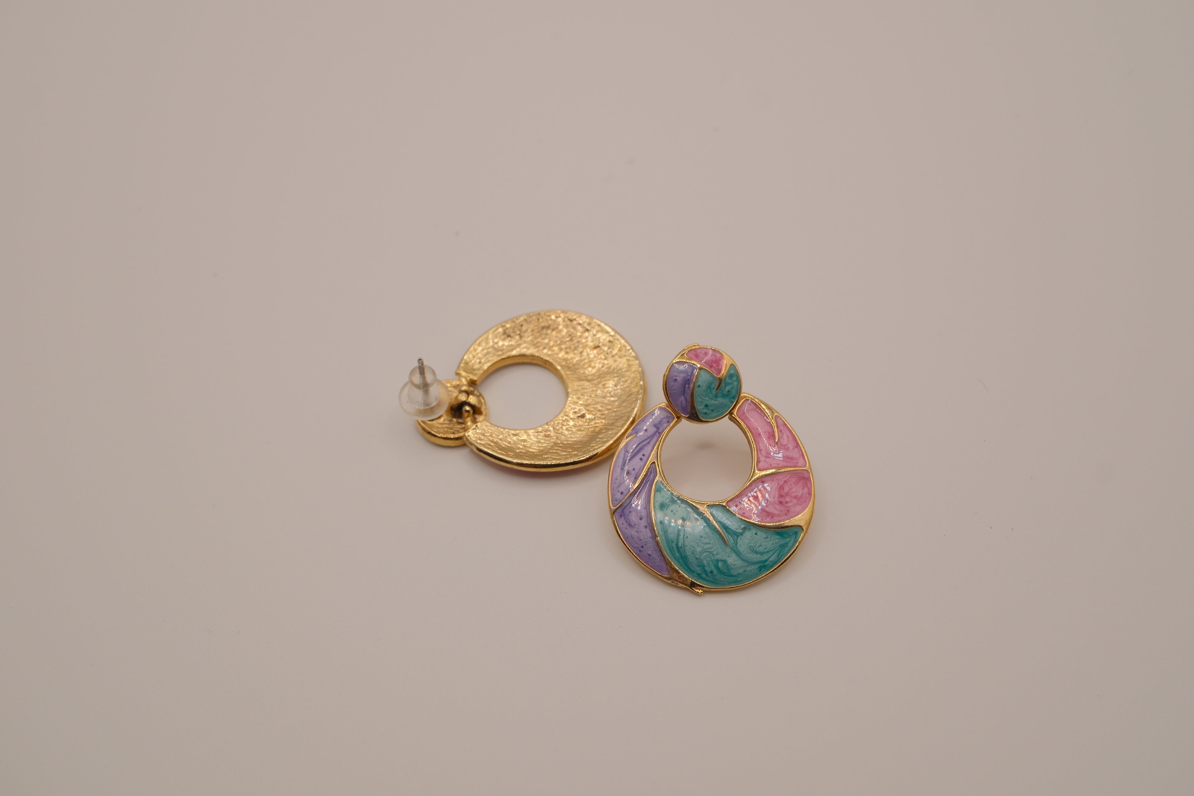 Vintage gold-tone enamel door-knocker earrings