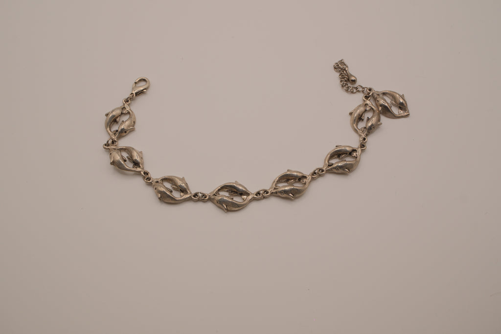 Vintage sterling silver dolphin link bracelet