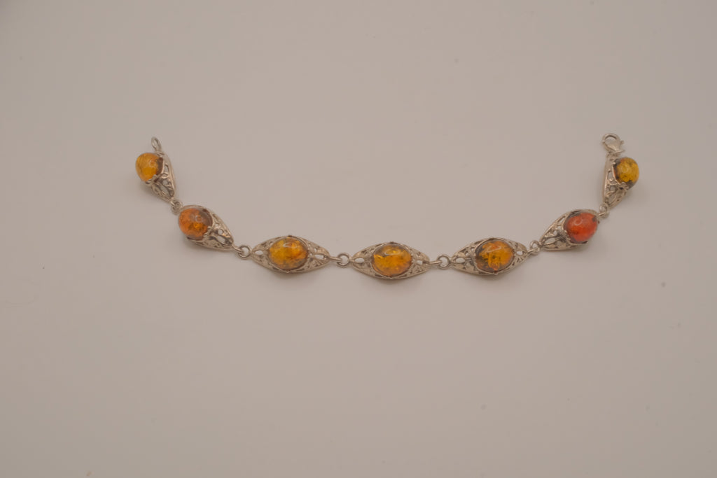 Vintage Sterling silver Baltic amber link bracelet