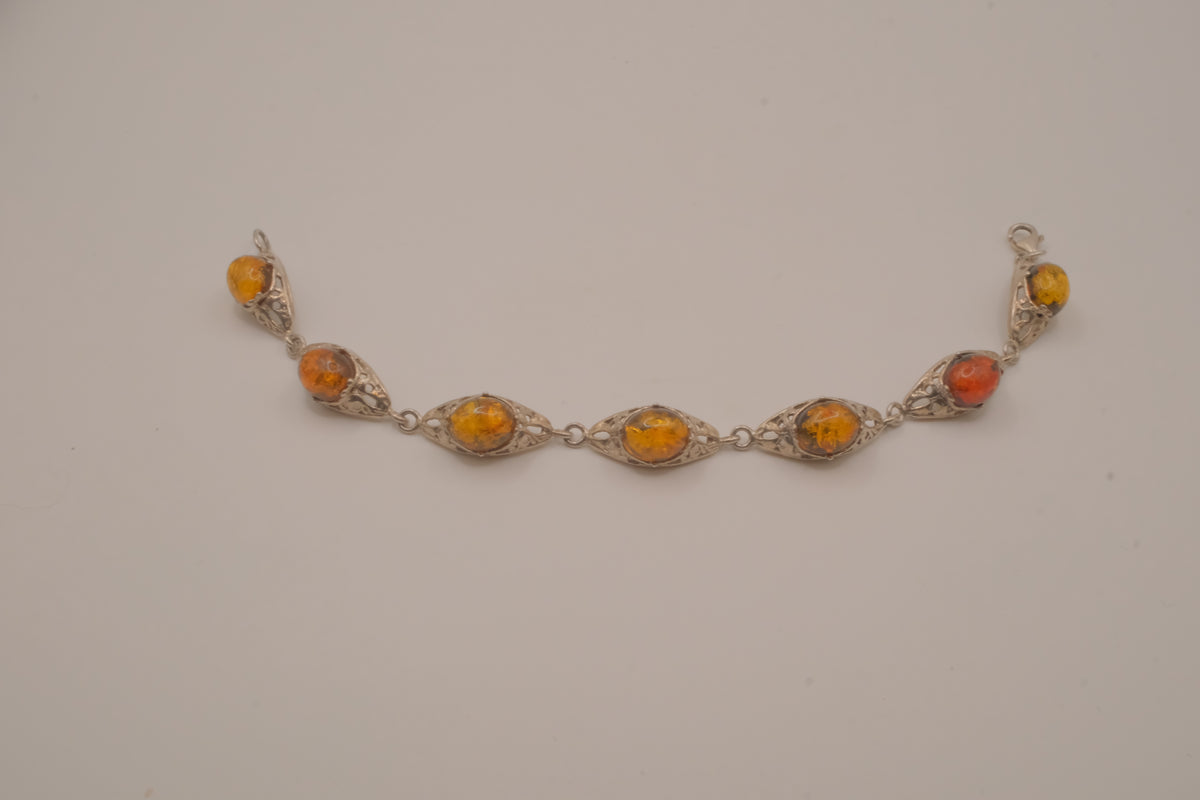 Vintage Sterling silver Baltic amber link bracelet
