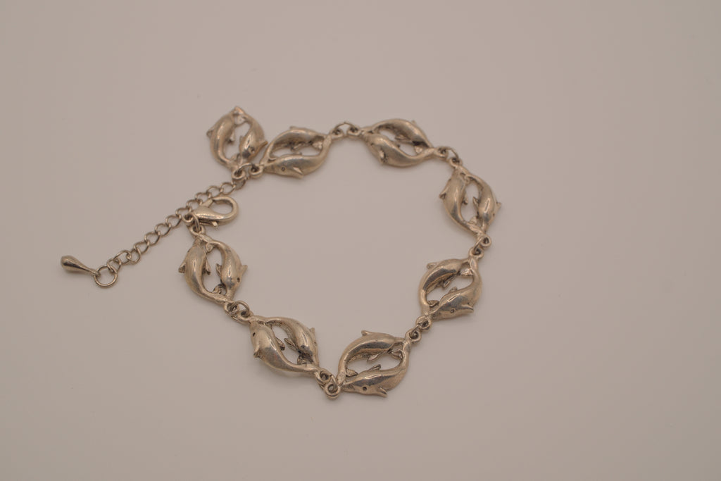 Vintage sterling silver dolphin link bracelet