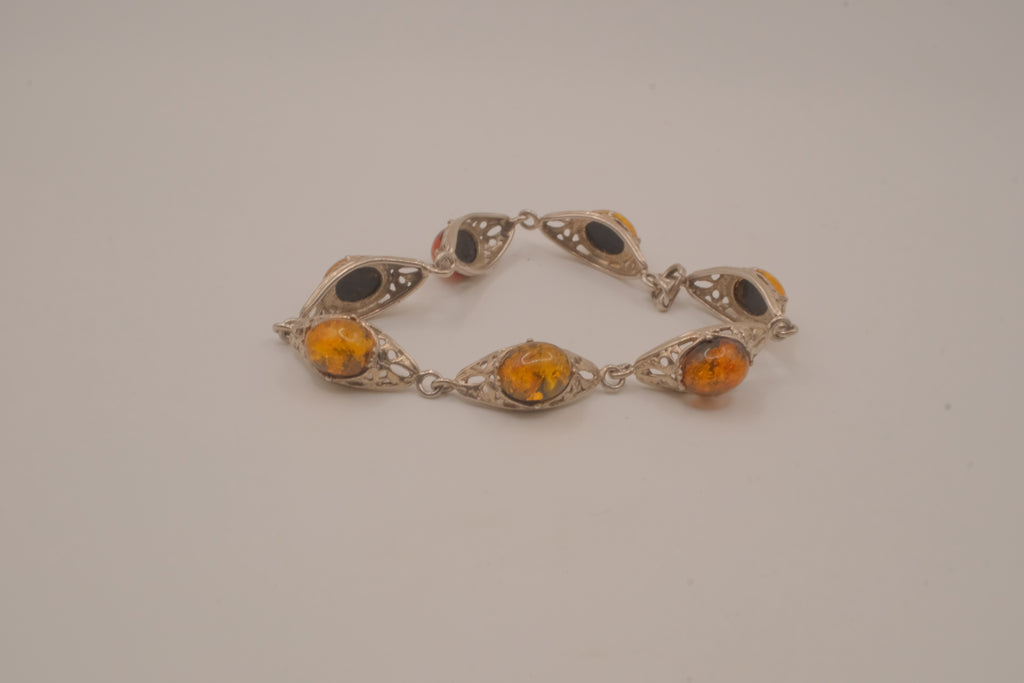 Vintage Sterling silver Baltic amber link bracelet