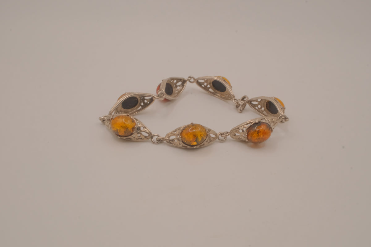 Vintage Sterling silver Baltic amber link bracelet