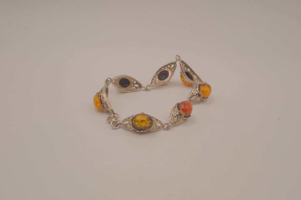 Vintage Sterling silver Baltic amber link bracelet