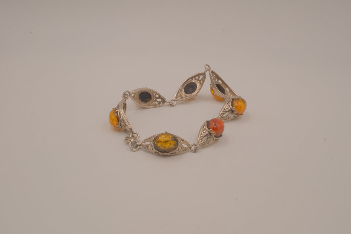 Vintage Sterling silver Baltic amber link bracelet