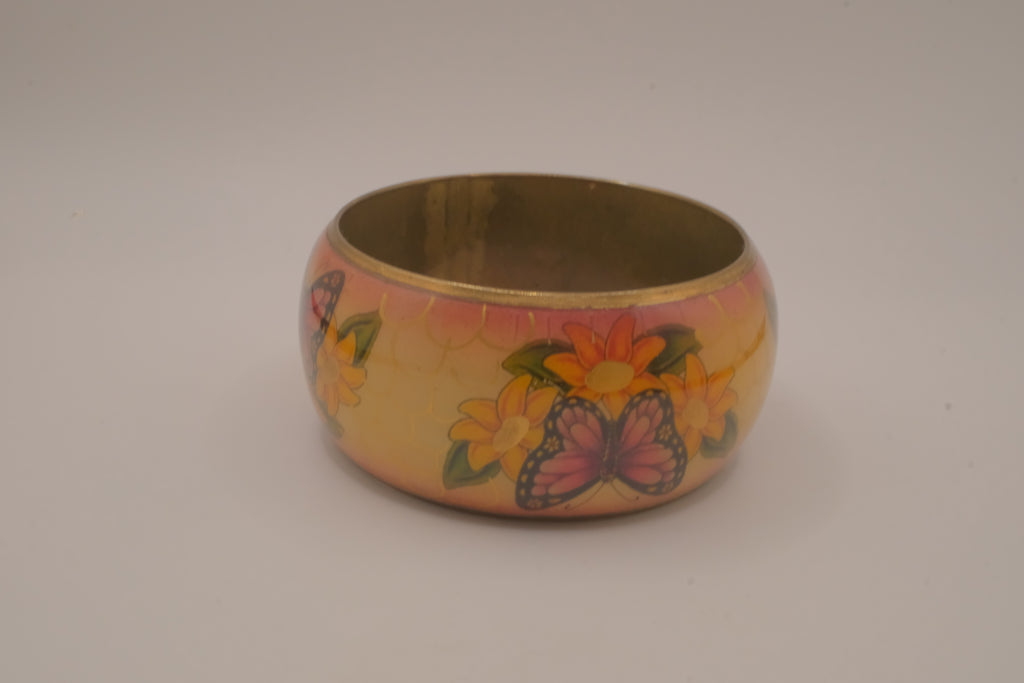 Vintage cloisonné style brass enamel bangle bracelet&nbsp;