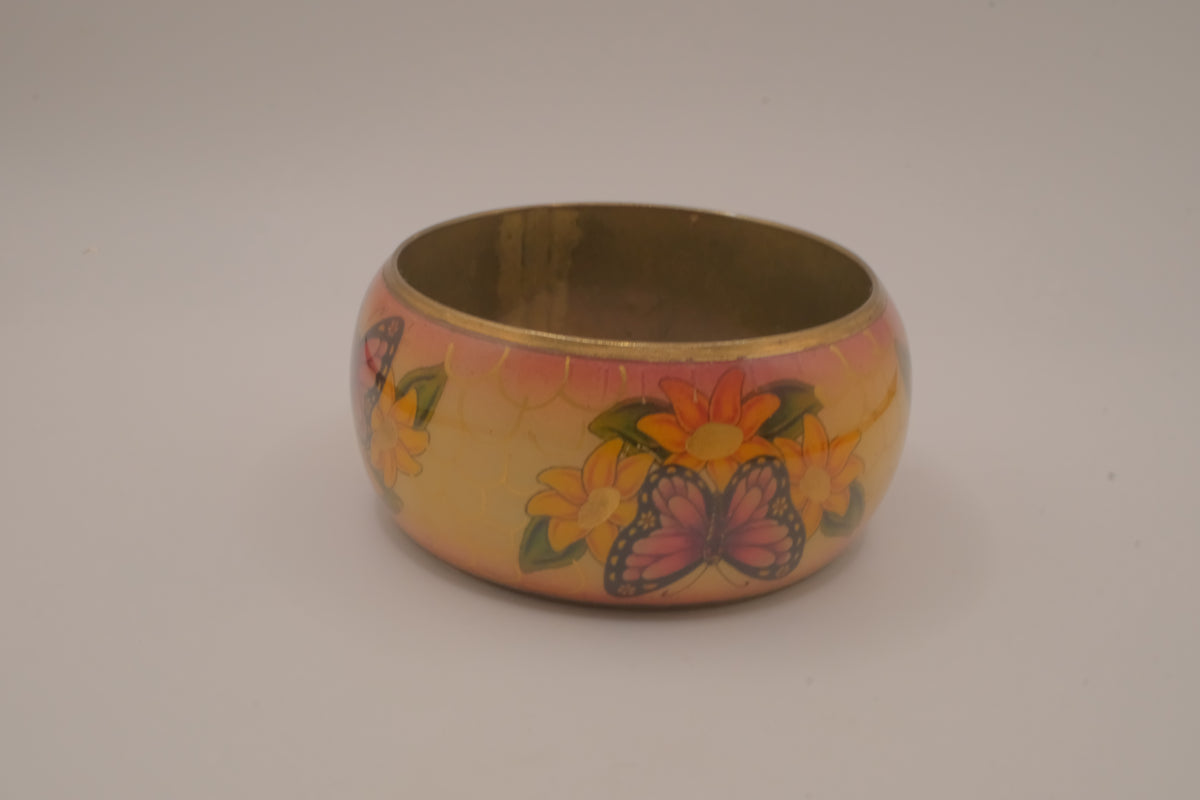 Vintage cloisonné style brass enamel bangle bracelet&nbsp;
