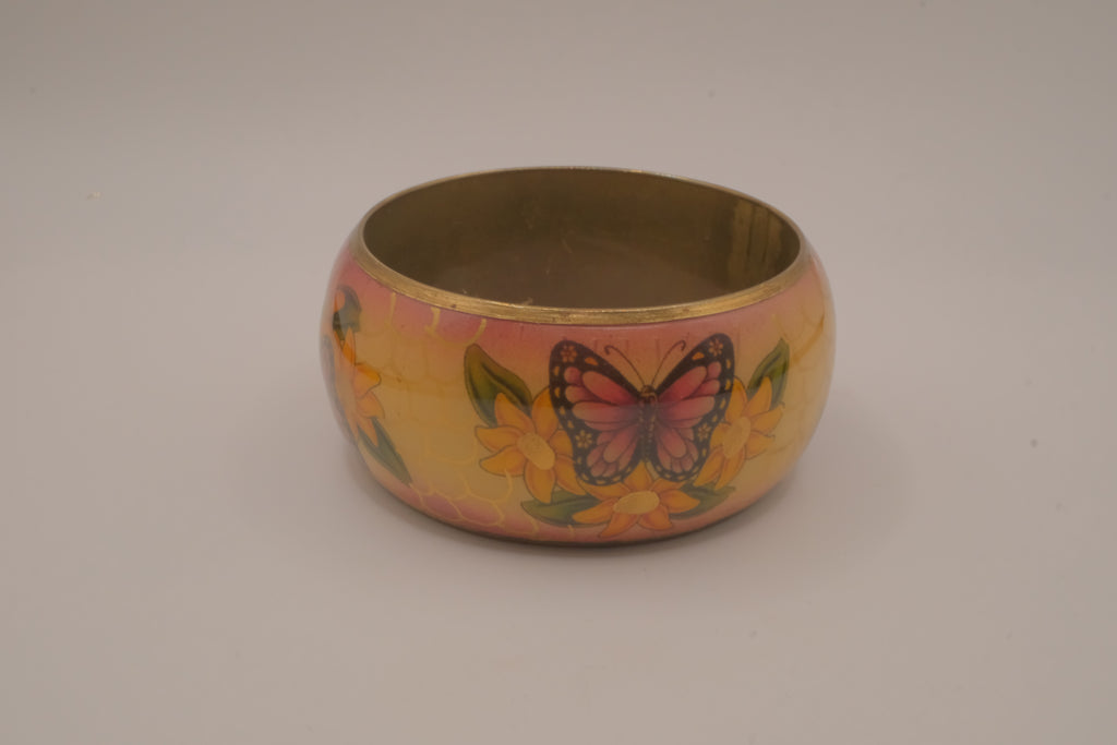 Vintage cloisonné style brass enamel bangle bracelet&nbsp;