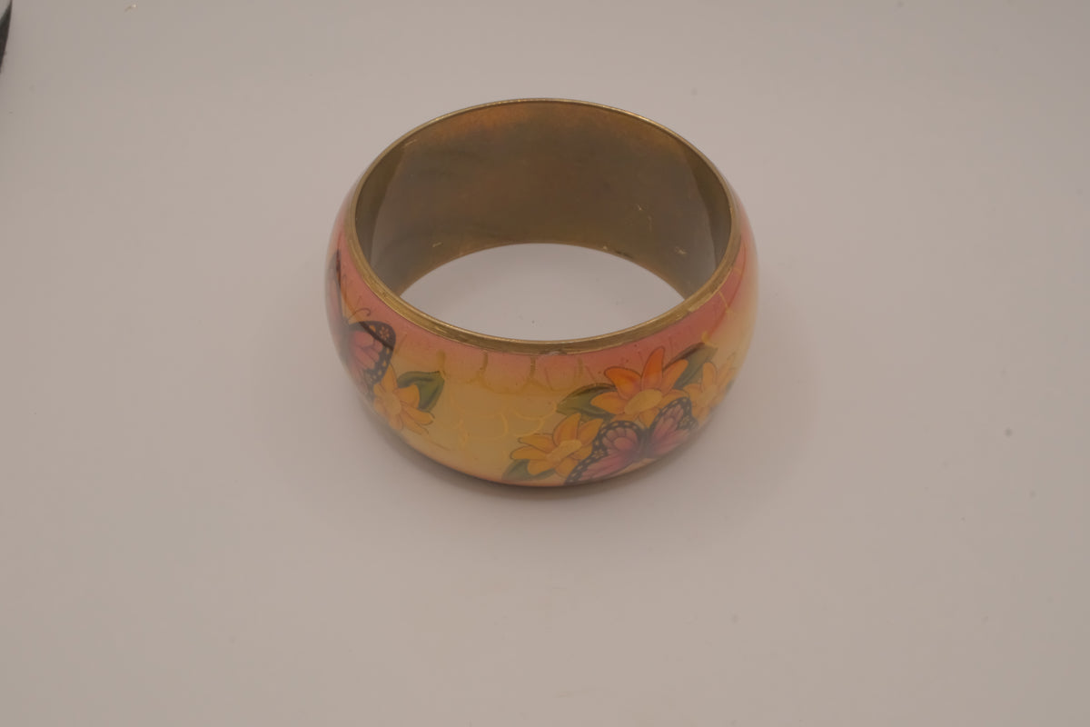 Vintage cloisonné style brass enamel bangle bracelet&nbsp;