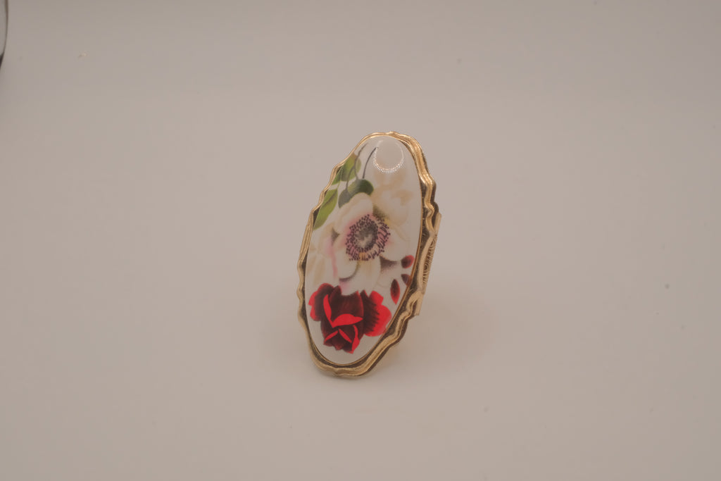 Vintage oval porcelain floral ring