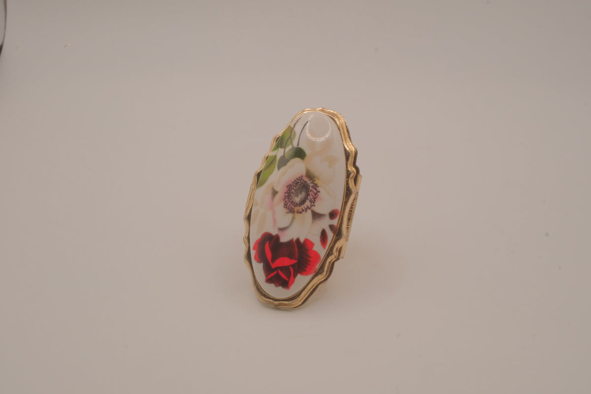 Vintage oval porcelain floral ring