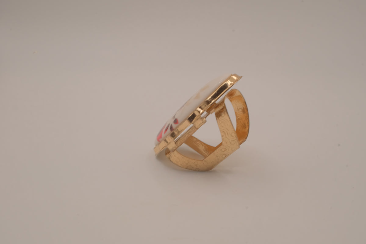Vintage oval porcelain floral ring