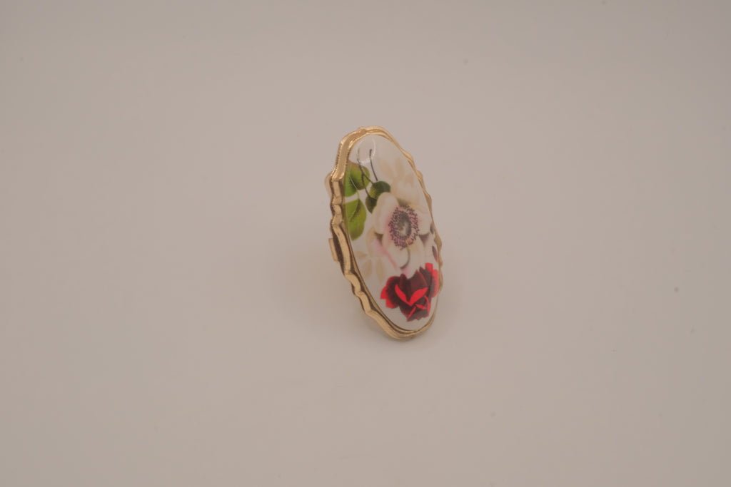 Vintage oval porcelain floral ring