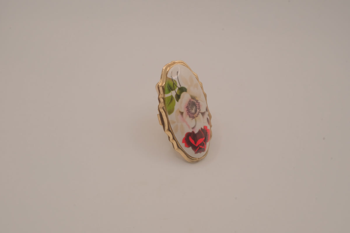Vintage oval porcelain floral ring