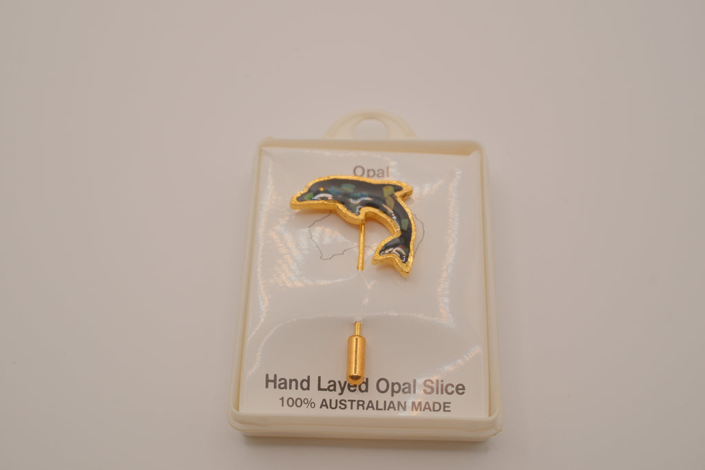Vintage Hand Layered Opal dolphin stick pin