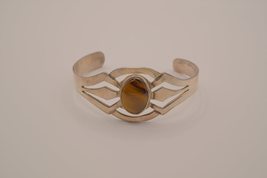 Vintage modernist Mexico alpaca silver cuff bracelet