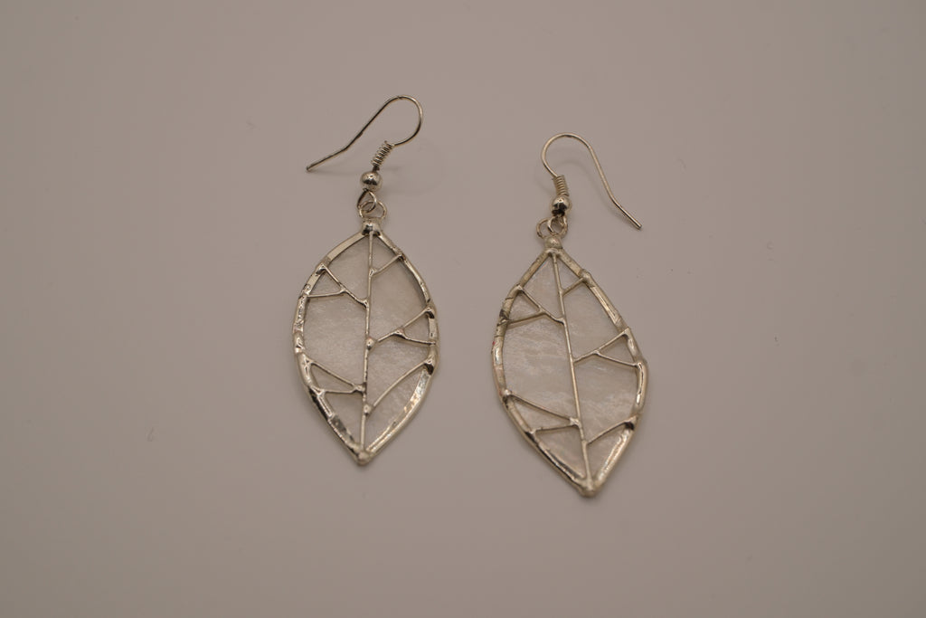 Vintage Silver Leaf Capiz Earrings