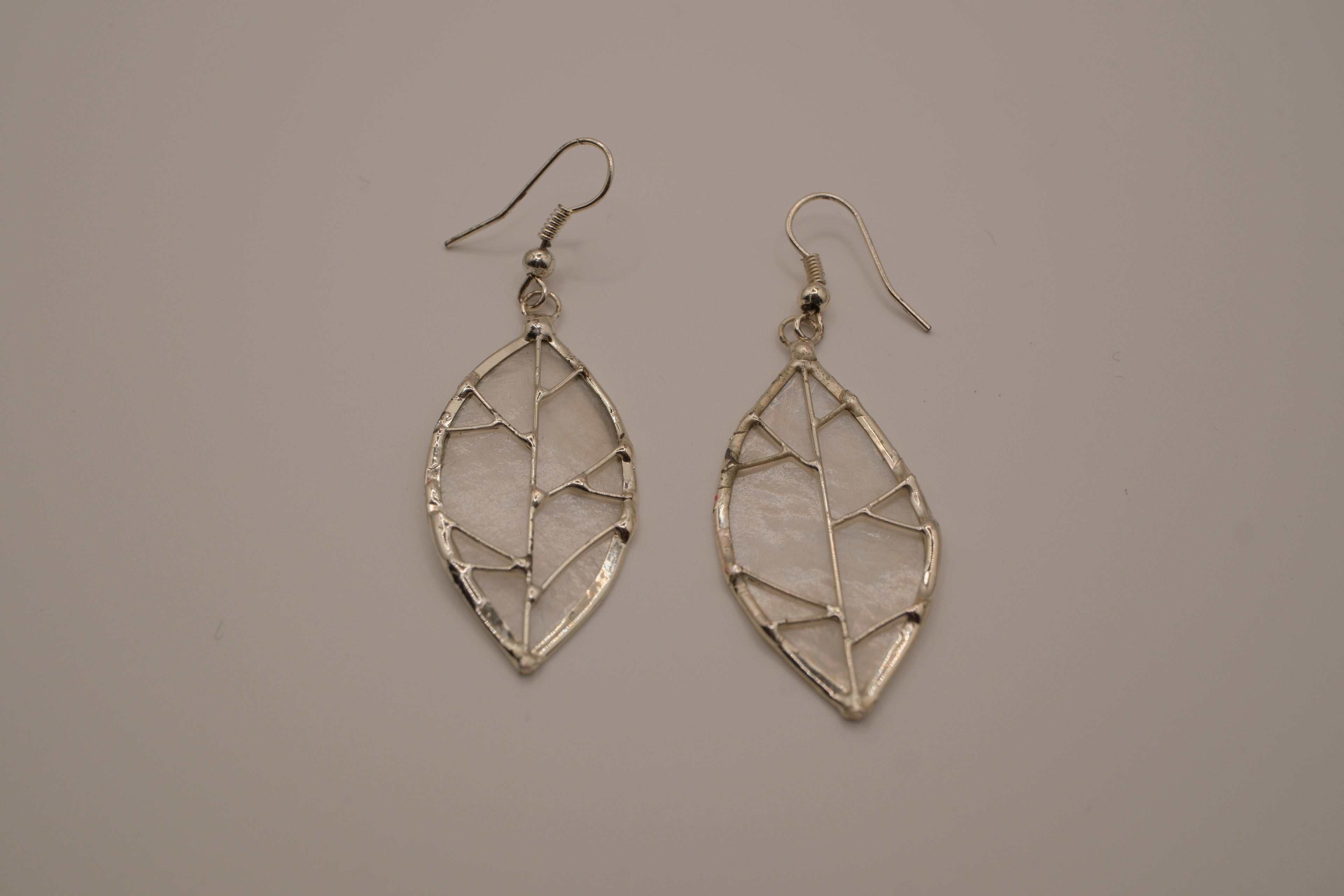 Vintage Silver Leaf Capiz Earrings