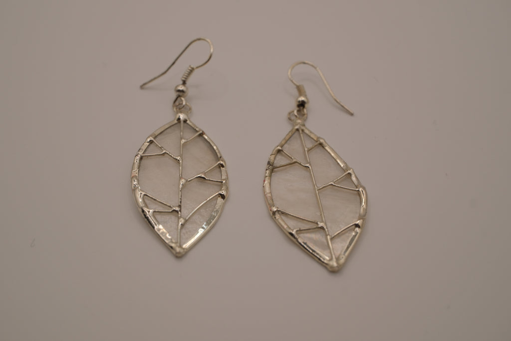 Vintage Silver Leaf Capiz Earrings
