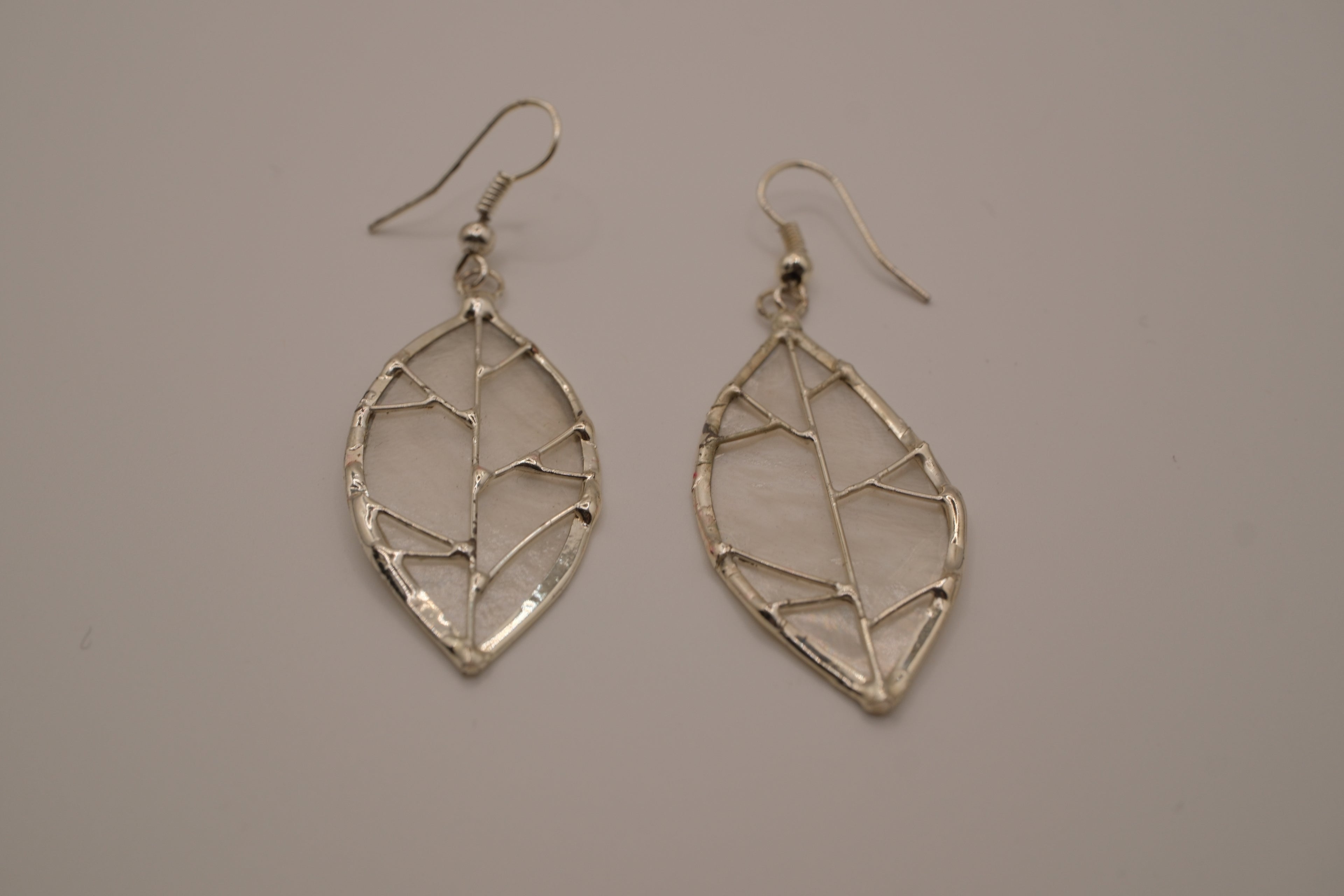 Vintage Silver Leaf Capiz Earrings