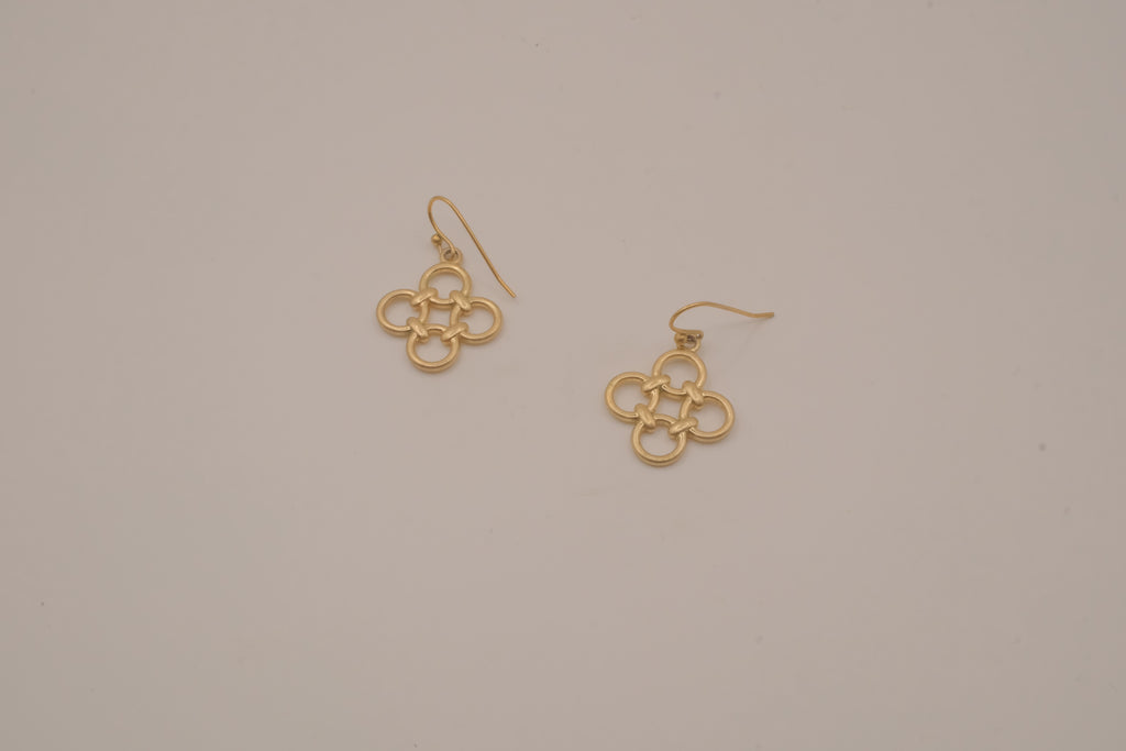 Gold tone interlocking clover drop earrings