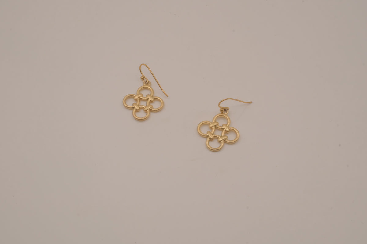 Gold tone interlocking clover drop earrings