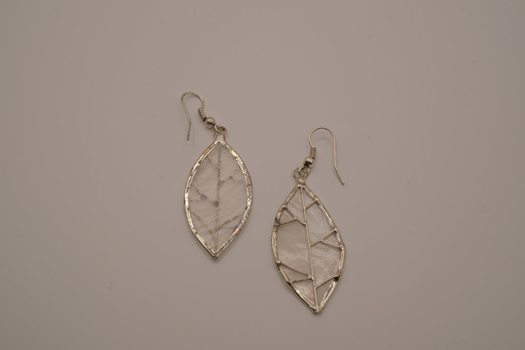 Vintage Silver Leaf Capiz Earrings