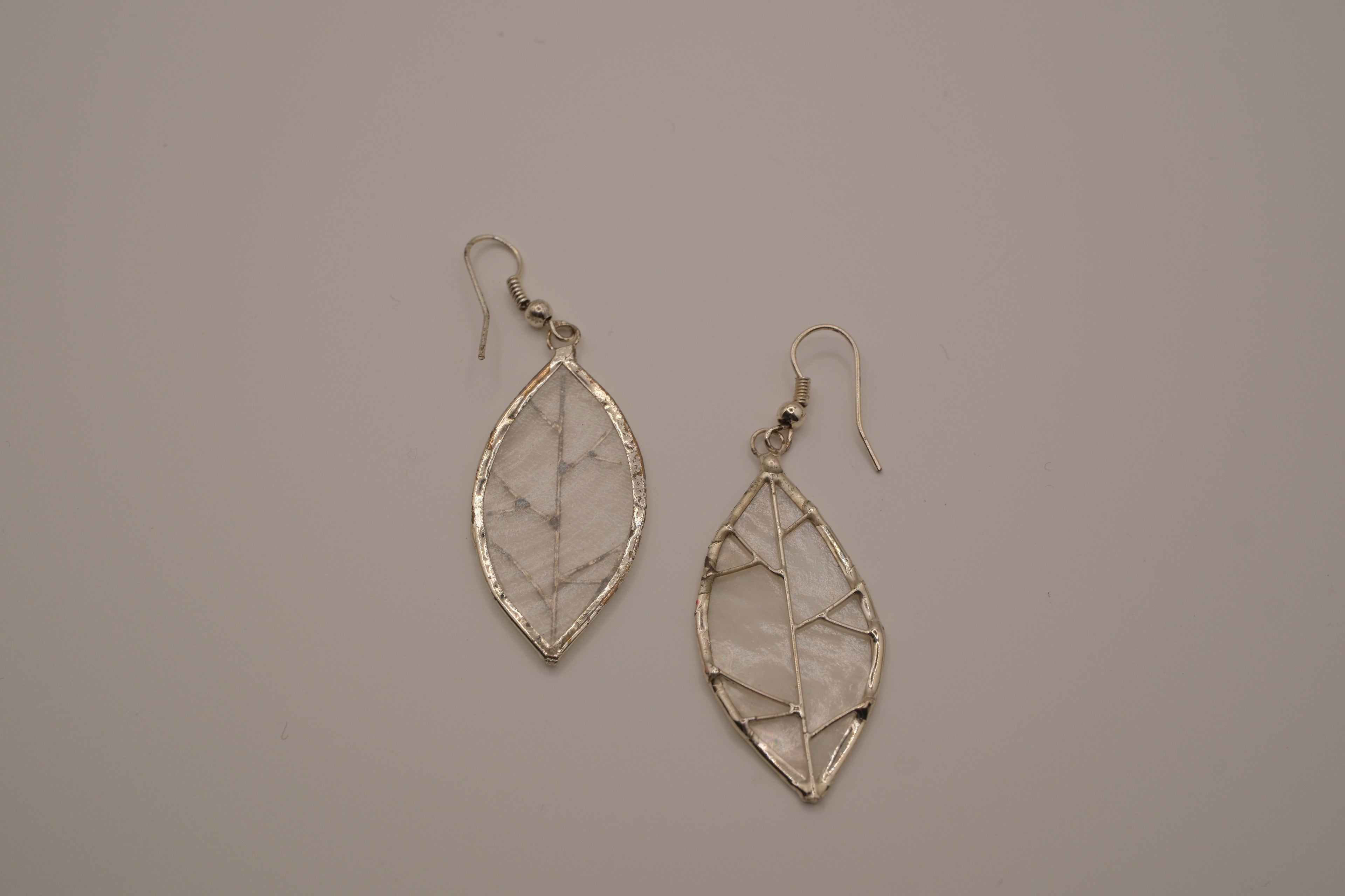 Vintage Silver Leaf Capiz Earrings