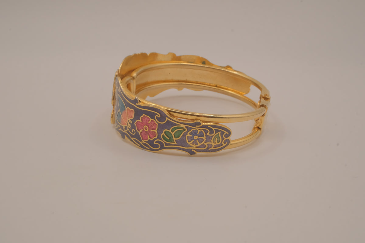Vintage cloisonné enamel unicorn hinge bangle bracelet