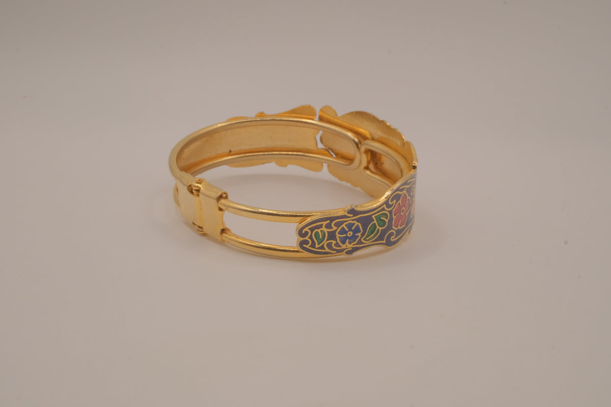 Vintage cloisonné enamel unicorn hinge bangle bracelet