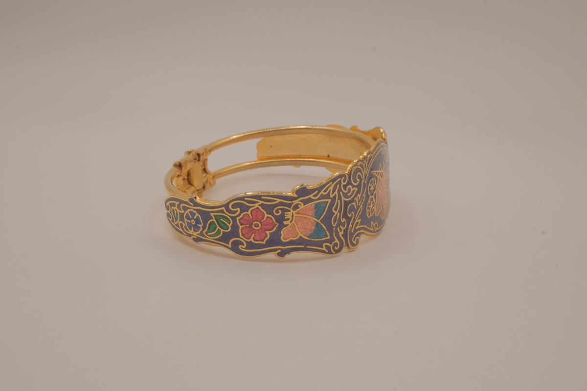Vintage cloisonné enamel unicorn hinge bangle bracelet