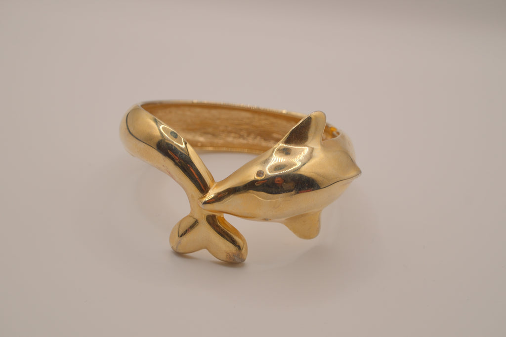 Gold dolphin clamper bangle bracelet