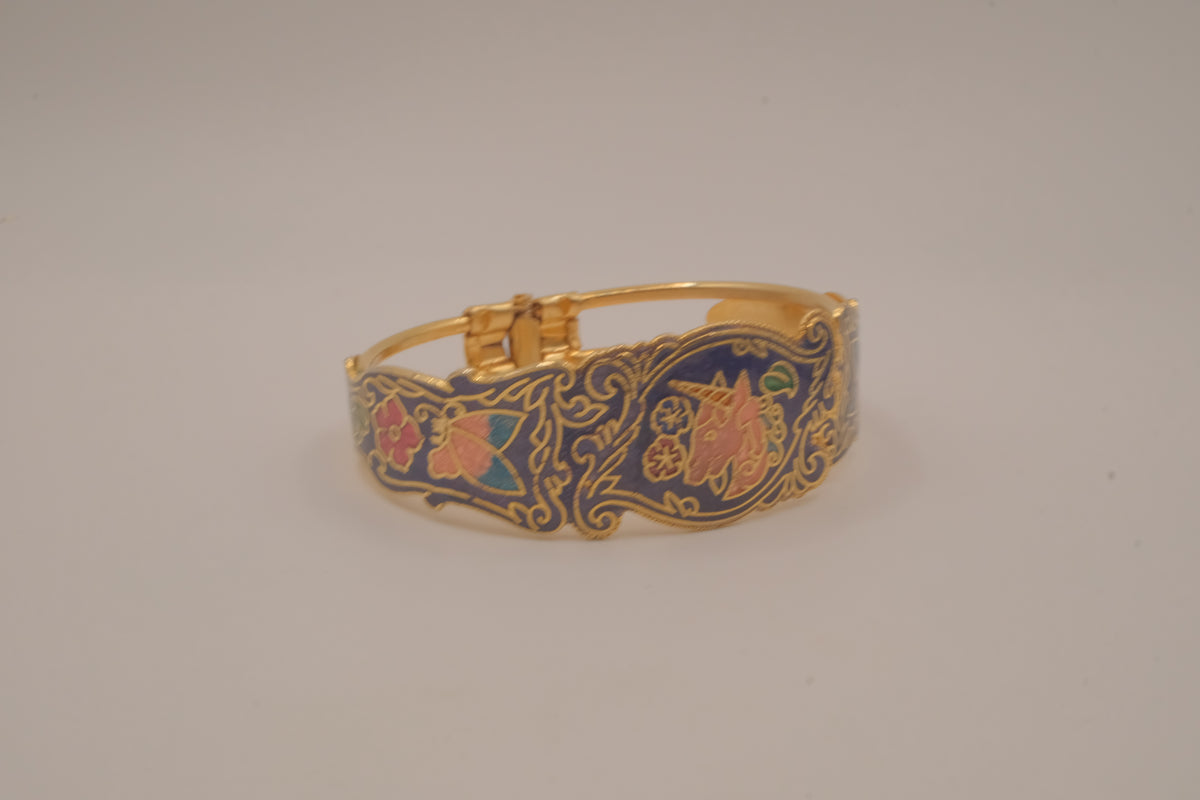 Vintage cloisonné enamel unicorn hinge bangle bracelet