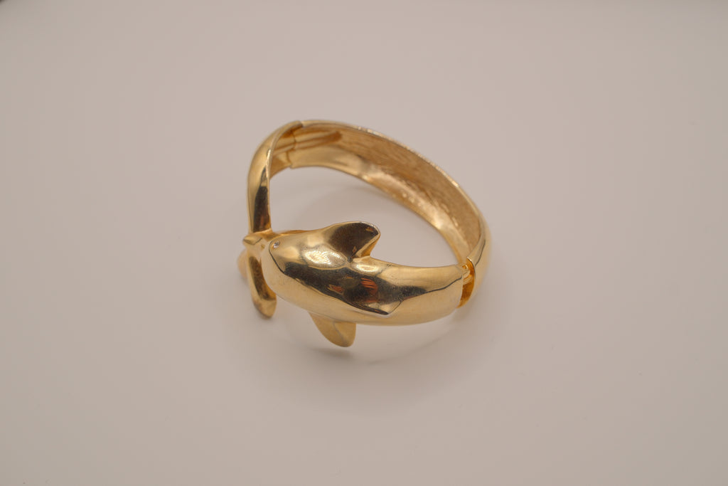 Gold dolphin clamper bangle bracelet