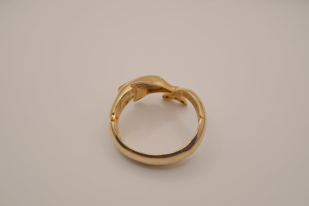 Gold dolphin clamper bangle bracelet