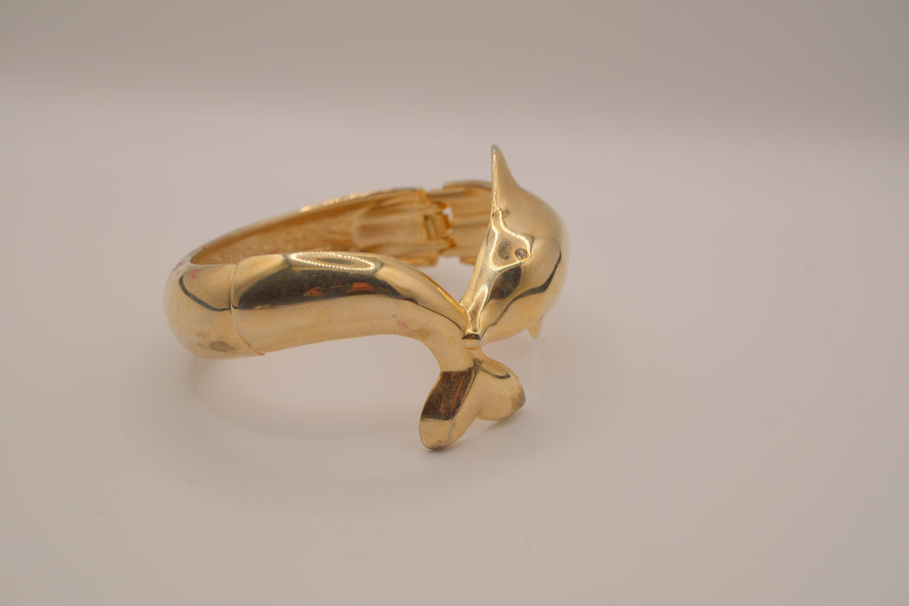 Gold dolphin clamper bangle bracelet