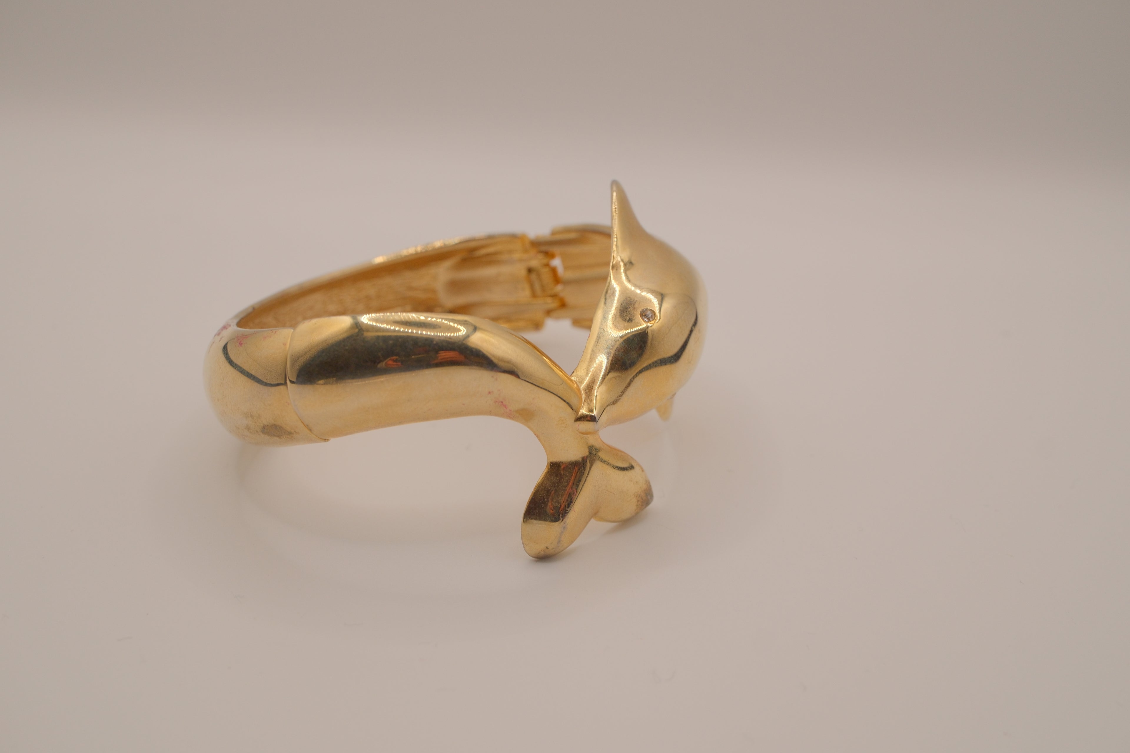 Gold dolphin clamper bangle bracelet