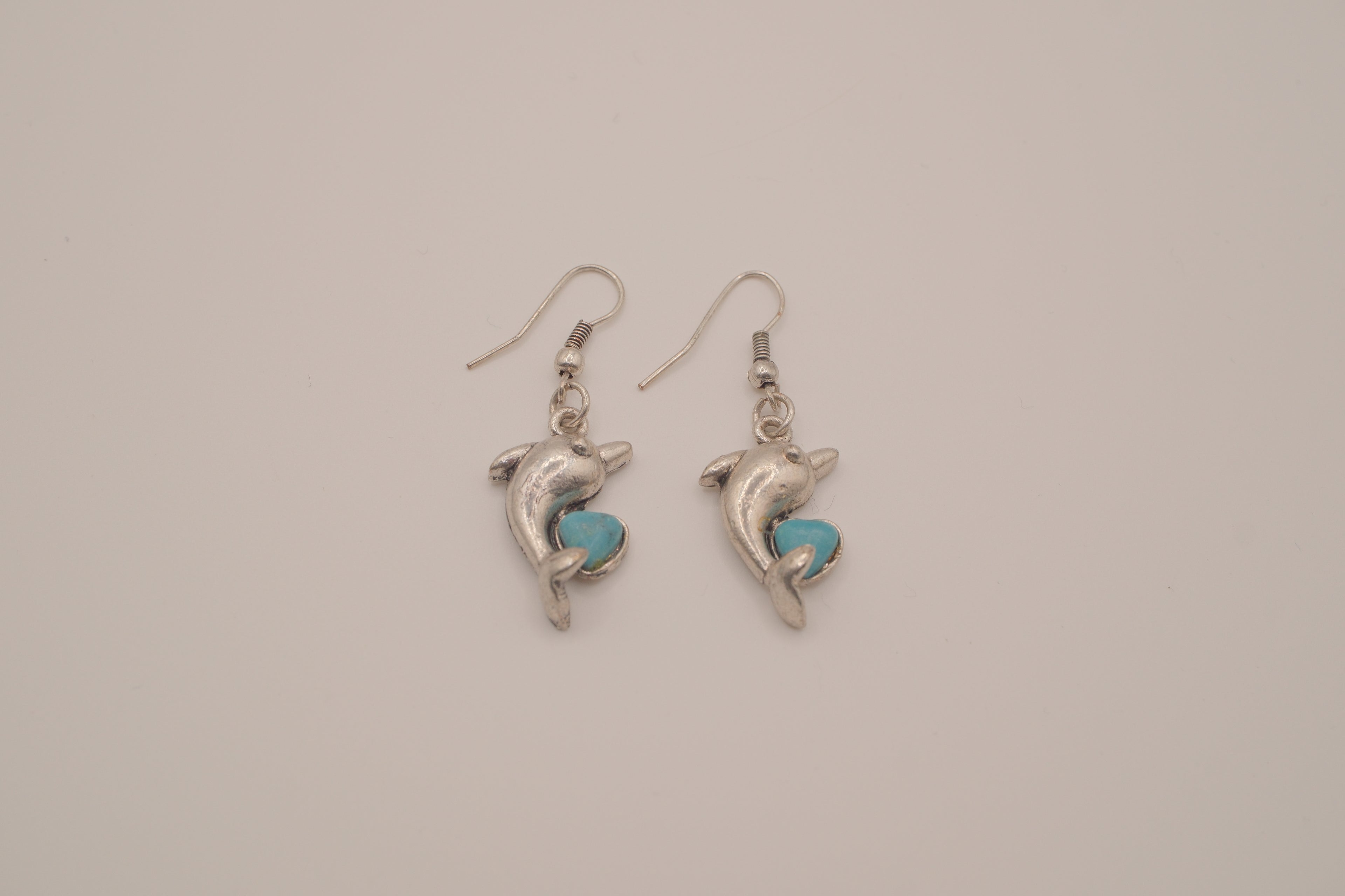 Dolphin dangle earring with faux turquoise inlay