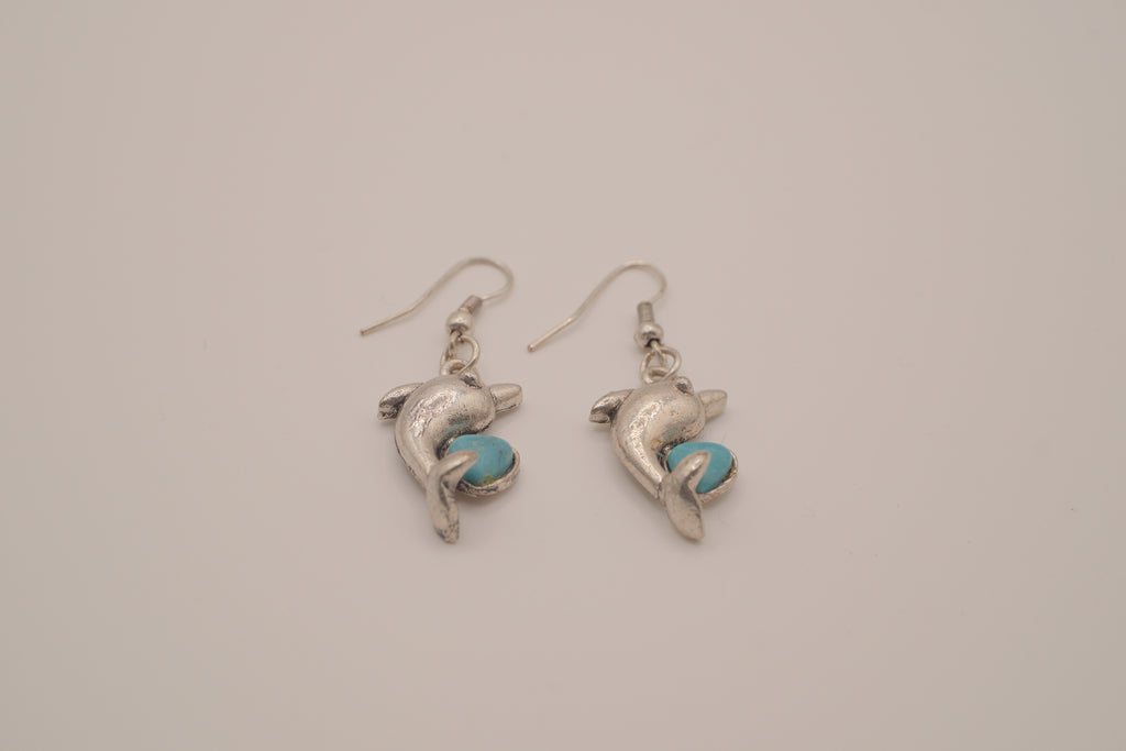 Dolphin dangle earring with faux turquoise inlay